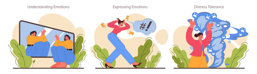 Emotional regulation set. Emotion balance and resilience skill. EQ development