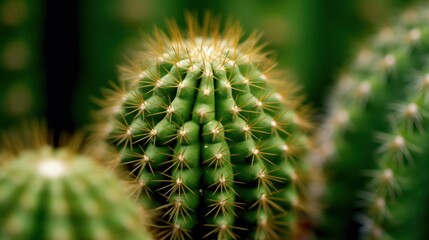 Close up of cactus in botanic garden. Selective focus. Cactus. Potted Plant Concept with Copy Space.