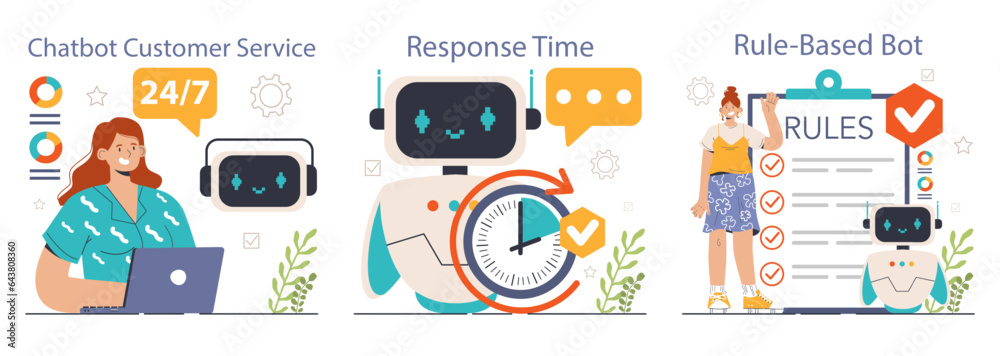 Wall mural chat bot set. online communication with artificial intelligence. virtual