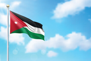 Waving flag of Jordan on sky background. Template for independence