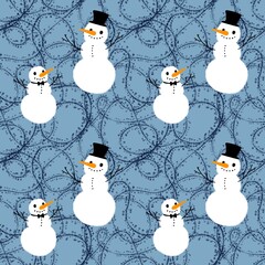 Christmas cartoon snowman seamless winter ice and gloves pattern for wrapping paper and fabrics and...