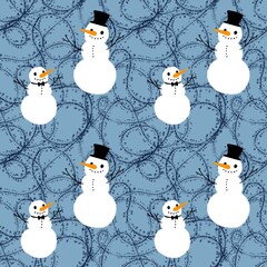 Christmas cartoon snowman seamless winter ice and gloves pattern for wrapping paper and fabrics and kids