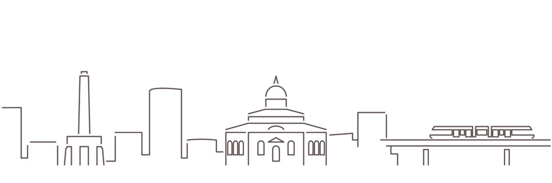 city skyline outline drawing, buildings, train clip art preview
