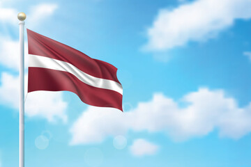 Waving flag of Latvia on sky background. Template for independence