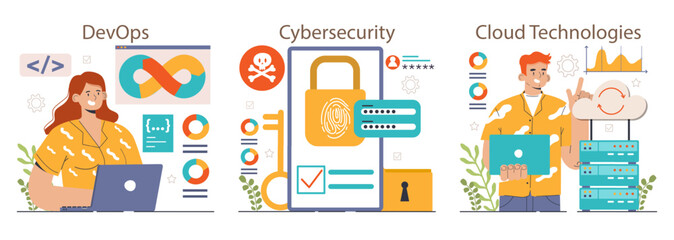 Information technology set. Modern computer technologies, digital