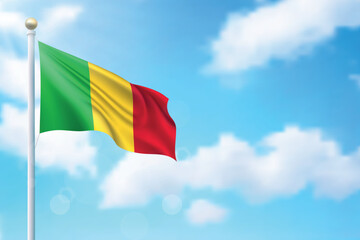 Waving flag of Mali on sky background. Template for independence
