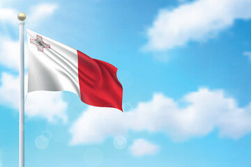 Waving flag of Malta on sky background. Template for independence