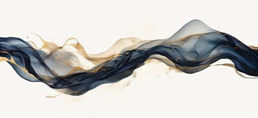 Golden and black abstract watercolor art. White background.