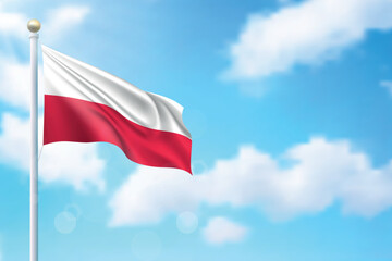 Waving flag of Poland on sky background. Template for independence