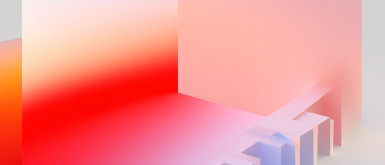 Futurystyczne gradientowe tło 3d - render. Geometryczne kształty z gradientem i czerwonym światłem pod baner abstrakcyjny