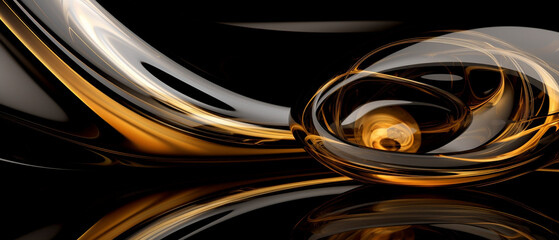Czarne abstrakcyjne tło ze złotą płynną cieczą - nowoczesność, technologia, olej, paliwo.  - obrazy, fototapety, plakaty