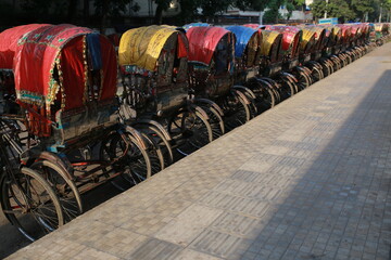 Rickshaws in row in a city