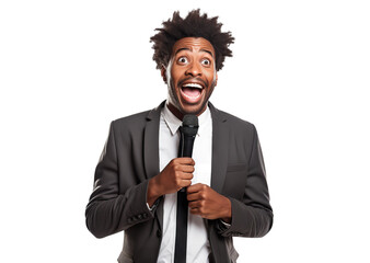 Stand-up comedian with microphone, cut out