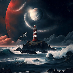 Human Light tower on a far planet