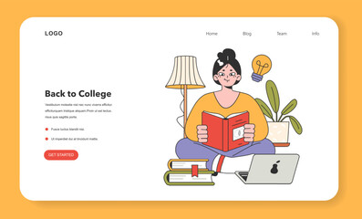 College or university student web banner or landing page. Character