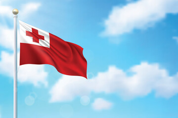 Waving flag of Tonga on sky background. Template for independence