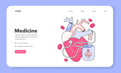 Artificial cardiac pacemaker web banner or landing page. Medical device