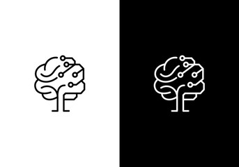 Ai brain tree illustration logo