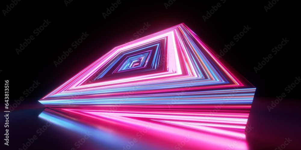 Sticker 3d render. abstract geometric background of square neon linear frames glowing in the dark. futuristi