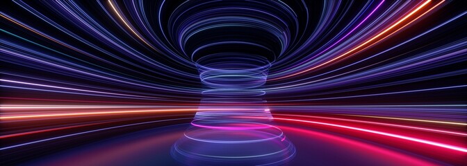 Fototapeta premium 3d render, abstract futuristic neon background. Twisted electromagnetic vortex. Ultra violet rays, cyber network glowing lines