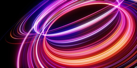 3d render. Abstract neon background of glowing lines. Energy vortex macro. Modern wallpaper © NeoLeo