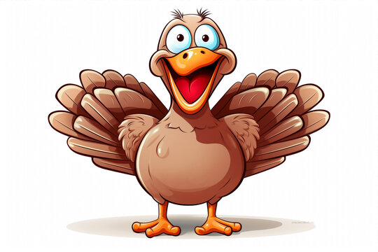Happy cartoon turkey showing off. Illustration. Thanksgiving day. High quality photo