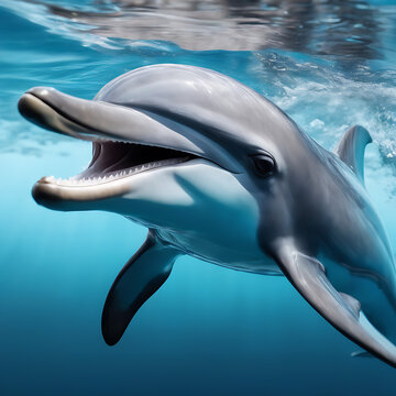 Close-up retrato de un delfín nadando bajo el agua