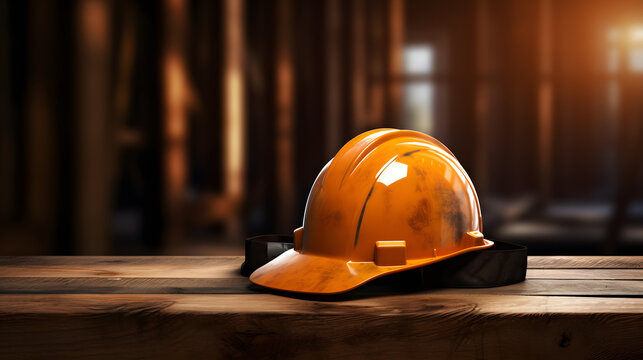 construction helmet on a wooden table
