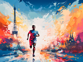 Estores personalizados de deportes con tu foto Olympic Games in Paris 2024. Athletics athlete. Generative AI