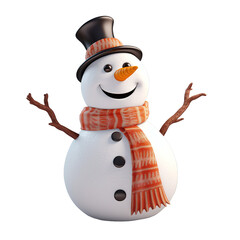 Cartoon 3D character of snowman on white transparent background