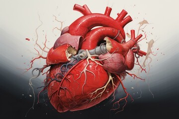 Illustration of takotsubo cardiomyopathy with an enlarged chamber, depicting broken heart syndrome. Generative AI