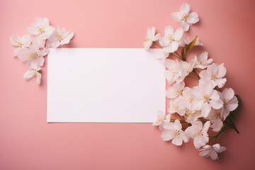 a flower with a white card, flowers and lace on a pink background, in the style of snapshot aesthetic, muted and subtle tones