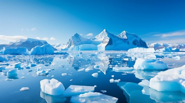 Majestic icebergs in crystal-clear polar waters