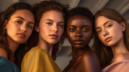 Obraz premium Photo of beautiful women of different ethnicities with flawless skin