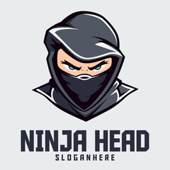 Illustrated Ninja Art: Logo, Mascot, Illustration, Vector Graphics for Sports and E-Sport Gaming Squads, Assassin Ninja Face Mascot Head
