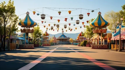 Foto op Plexiglas anti-reflex  background Empty amusement park with rides © Halim Karya Art