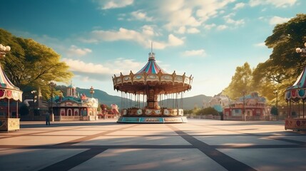  background Empty amusement park with rides - obrazy, fototapety, plakaty