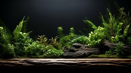 background Empty aquarium tank with aquatic plants