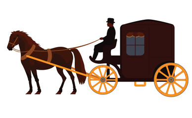 Beautiful vintage carriage with horse, vector illustration