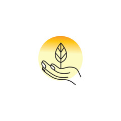 hand and bud plantation logo design line vector illustration