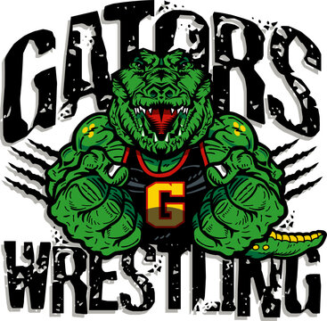gators wrestling team design with muscular mascot for school, college or league sports