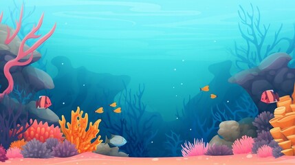 An underwater scene with colorful fish, coral reefs, and clear blue water