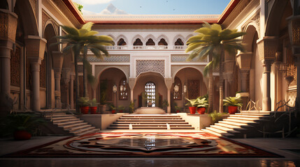 a classic arab house concept , in the style of islamic art and arhitecture
