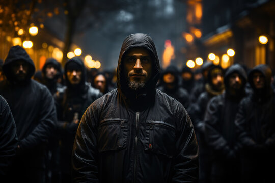 Nonviolent Resistance. Person standing peacefully in front of a line of armed officers, representing the strength of nonviolent protest. Generative Ai.
