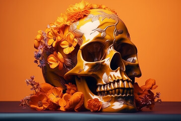 Skeleton horror dead skull dark death scary flowers halloween background human bone head