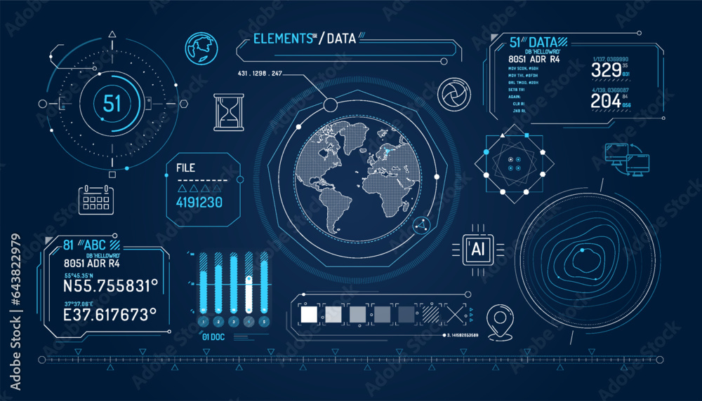Wall mural set of infographic elements about geolocation and data exchange.