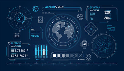 Set of infographic elements about geolocation and data exchange.