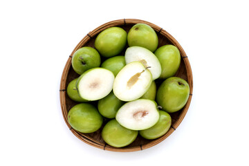 Green jujube fruits on white background.