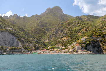 Fototapeta na wymiar Amalfi Coast, Italy - July 27, 2023: Views of the shoreline and marina of Salerno 