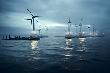 Turbines in Denmark's Baltic Sea farm. Generative AI